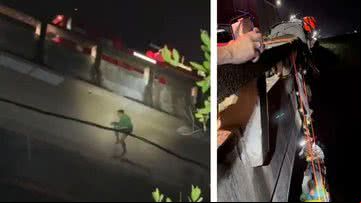 Homem de 28 anos ficou suspenso até a chegada dos bombeiros - Divulgação/Corpo de Bombeiros