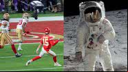 Registro do Super Bowl (à esqu.) e foto da Apollo 11 (à dir.) - Getty Images e Divulgação/NASA