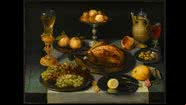Peter Binoit, 'Comida, fruta e copo sobre uma mesa' - Divulgação/Museu do Louvre