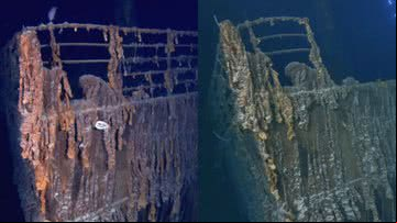 Comparação das ruínas do Titanic: 2010 e 2024 - Divulgação/RMS Titanic Inc
