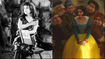 Cena de 'Branca de Neve' (1916) e do live-action atual (2025) - Getty Images