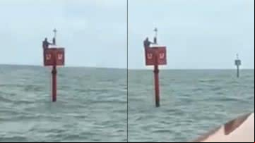 Trechos de vídeo do momento do resgate do pescador Leandro Soares - Reprodução/Vídeo/YouTube