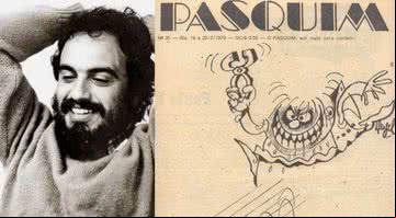 Fotografia de Henfil, cartunista por trás do "Cemitério dos Mortos-Vivos" (esq) e de uma capa do Pasquim (dir) - Divulgação / Editora Boitempo